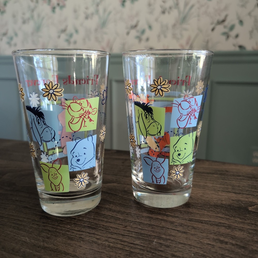 Vintage Winnie the Pooh Glasses Anchor Hocking Friends Forever Tigger Piglet Set - Picture 3 of 6
